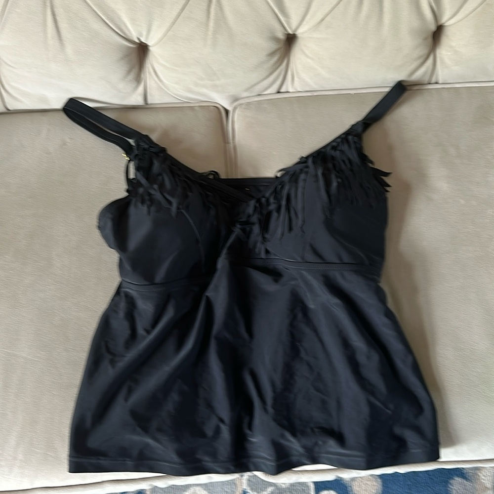 Jessica Simpson black fringe tankini top